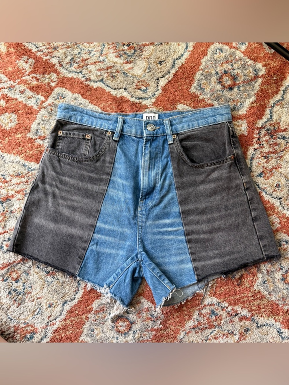 BDG Two-Tone Cutoff Jean Shorts - Blue & Black